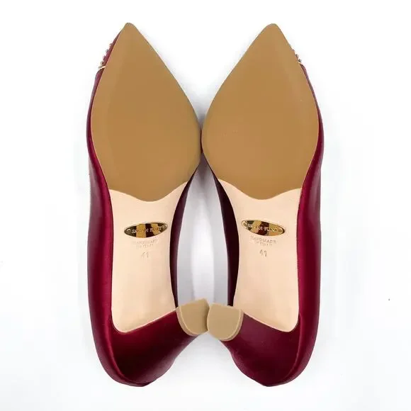 Sarah Flint Perfect Madeleine 85 Pumps Red Pointed Gold Bow Beaded Sz 41 / 10 US - Picture 10 of 11